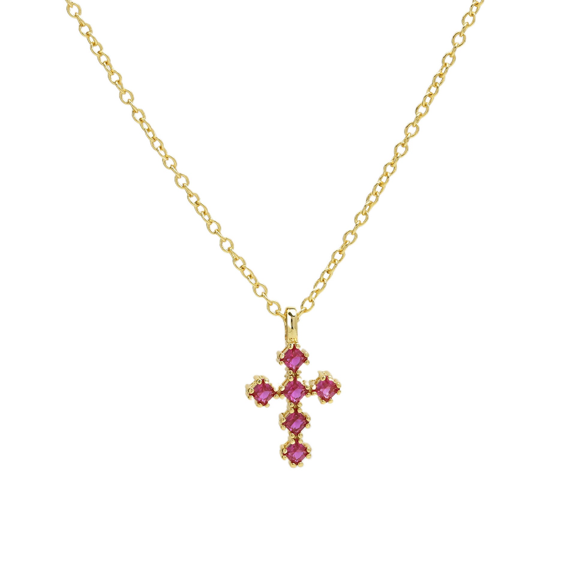 Wholesale 18k Brass Colored Zirconium December Birthstone Cross Pendant Necklaces ACC-NE-BaiYi004