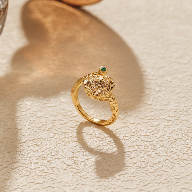 Wholesale Copper plated 18K real gold turquoise ring opening design niche geometric  ring