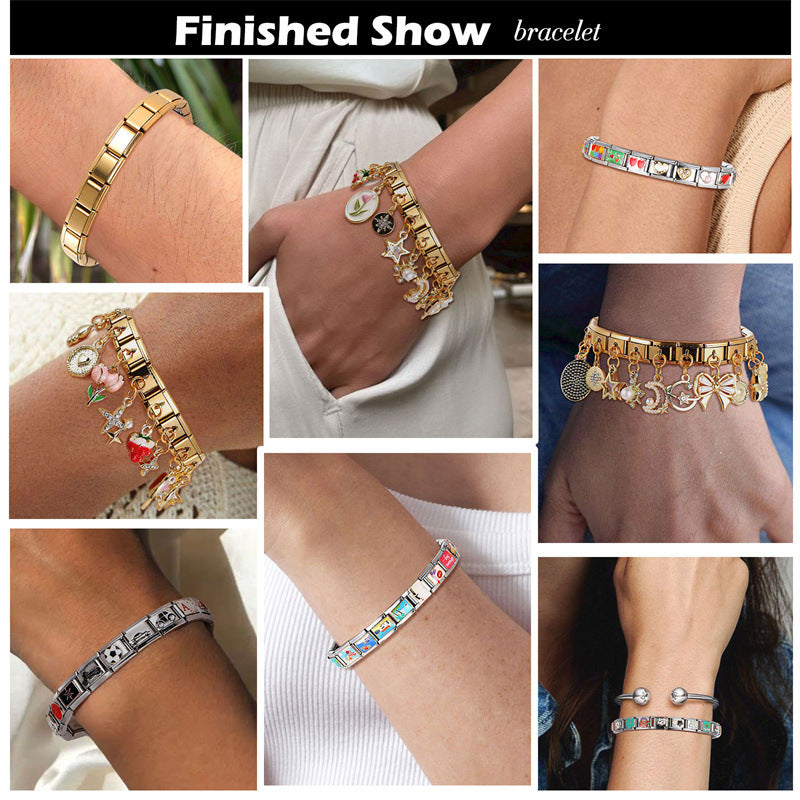 Wholesale Italian Charm Bracelet 9mm DIY Splicing Creative Pattern Stainless Steel Composable Bracelet