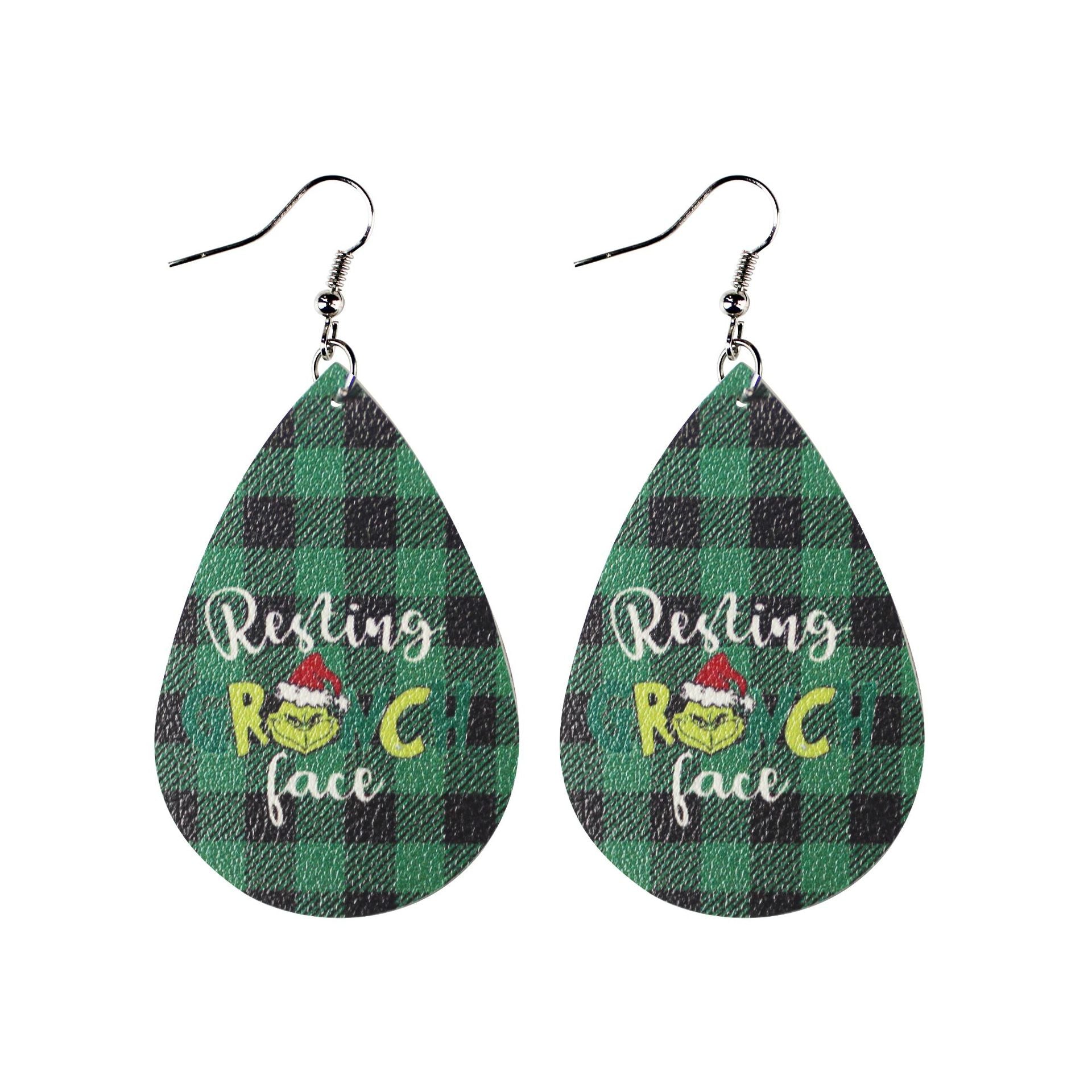 Wholesale Christmas Leather Double-sided Printing Composite Striped Plaid  Earrings