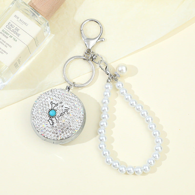 Wholesale Portable Folding Rhinestone Mirror Pill Box Keychain ACC-KC-ZhiYa022