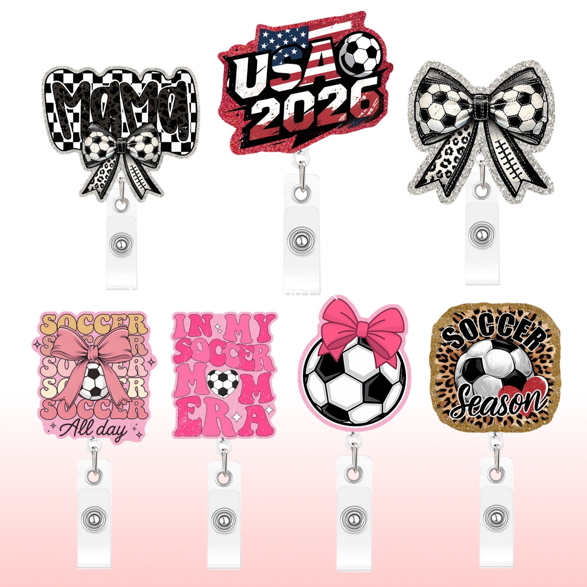 Wholesale 2026 World Cup Football Glitter Acrylic Easy-Pull Badge Holder ID Card Clip Fashion Accessory