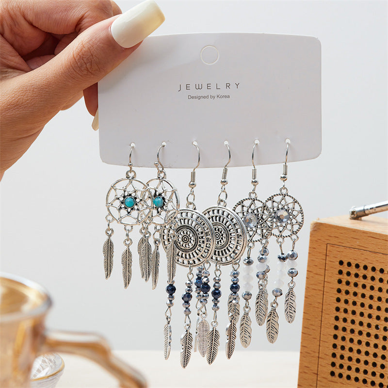 Wholesale Bohemian ethnic style  earrings  all-match long tassel retro combination earrings