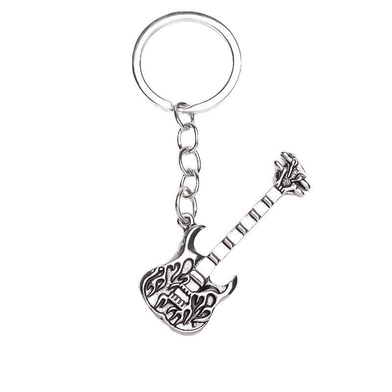Wholesale Alloy Guitar Keychain Electroplated Silver Finish Trendy Fashion Accessory For Keys And Bag Charm