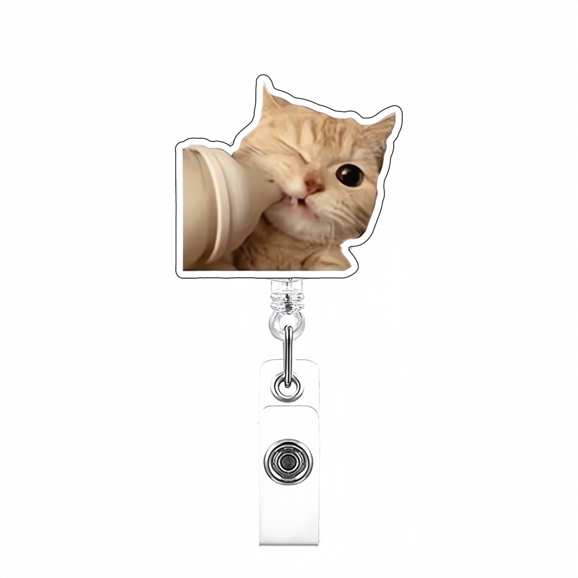 Wholesale Cute Cat Acrylic Retractable Rotating Badge Keychain