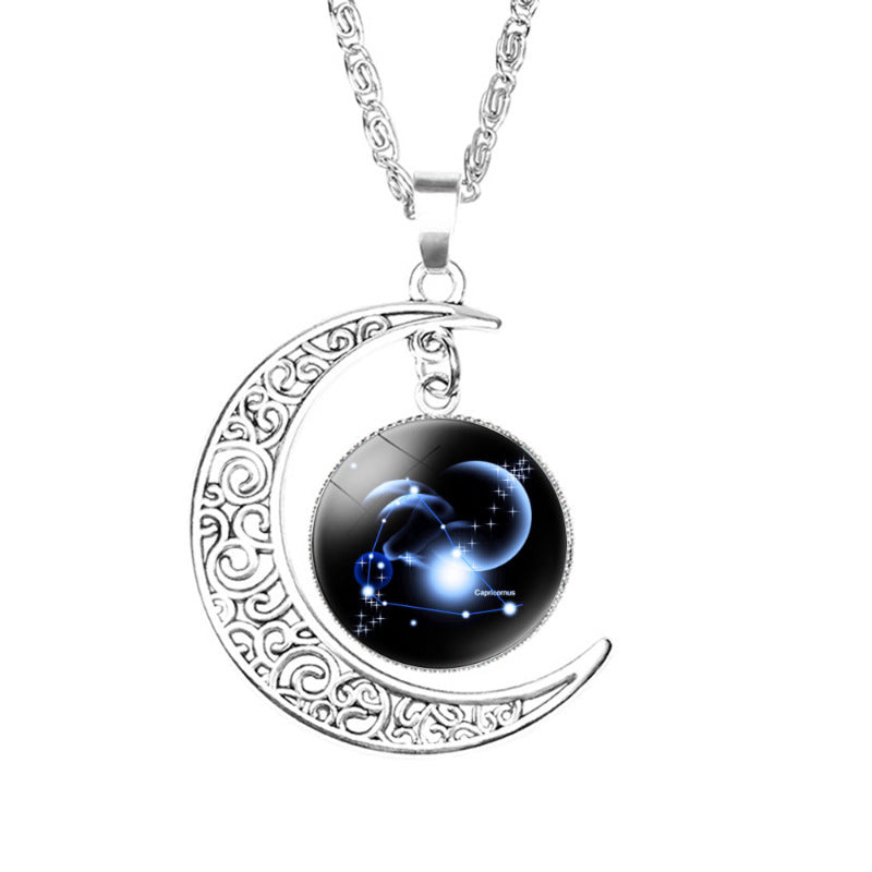 Wholesale  12 Constellation Crescent Moon Necklace