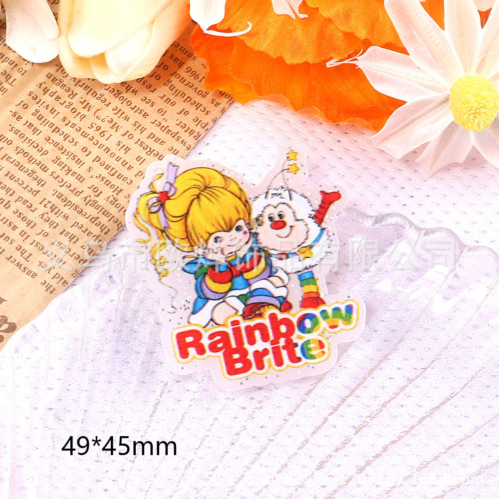 Wholesale 10pcs DIY Flatback Cartoon Rainbow Girl Acrylic Flatback Badge Reels Retractable Keychain DIY Accessories