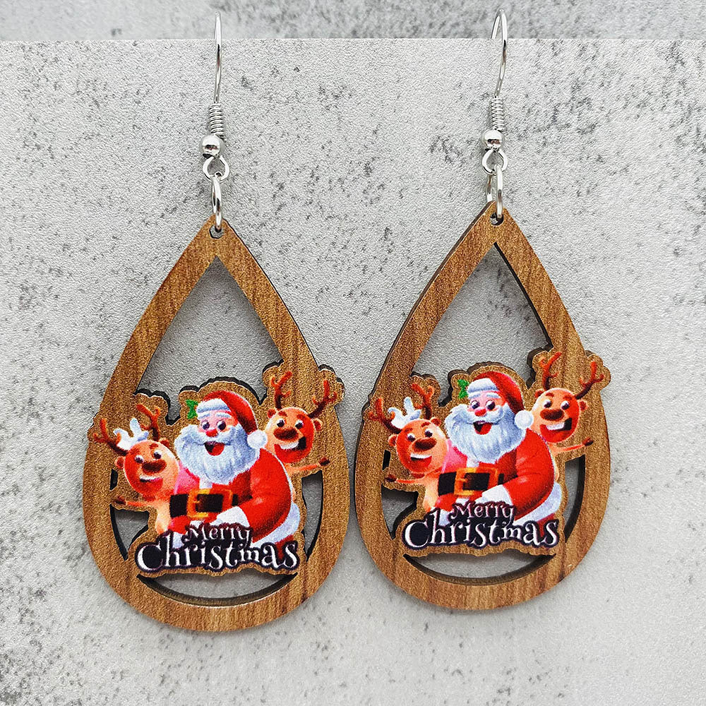 Wholesale Christmas Bell Santa Claus Wood Earrings ACC-ES-PuCi004