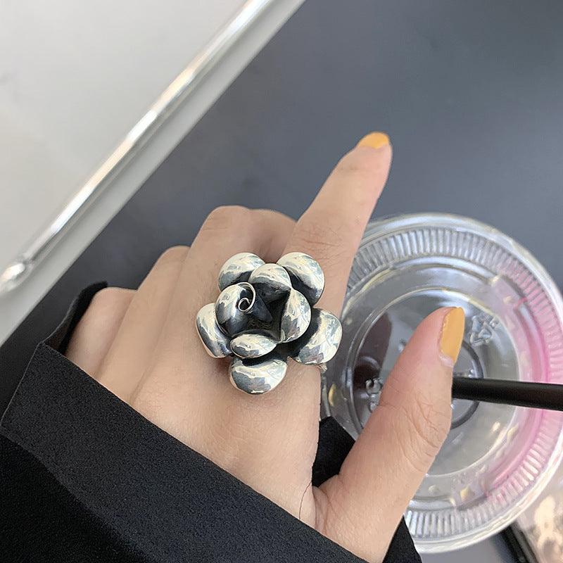 Wholesale Retro Peony Flower Open Ring Copper Electroplated Jewelry Accessory