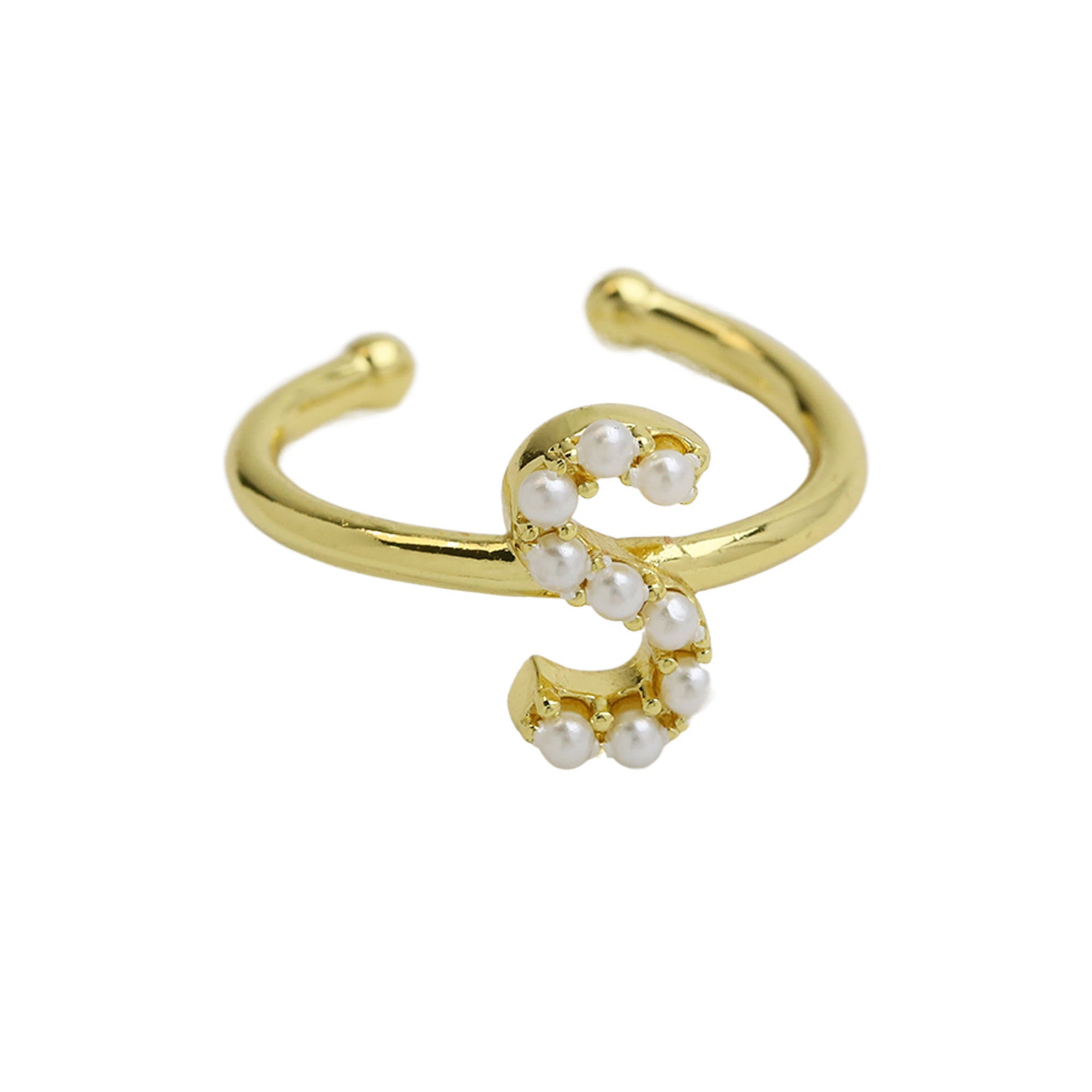 Wholesale  brass pearl 26 English letters open ladies ring