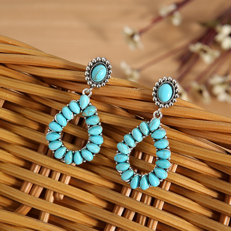 Wholesale Retro Water Drop Hollow-Out Turquoise Earrings,  Fashion Accessory for Boutique Resale