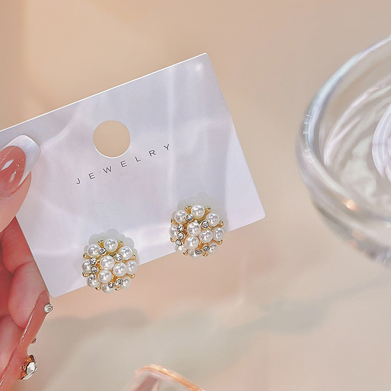 Wholesale Silver Needle Pearl  Rose Bow Front and Back Large Earrings