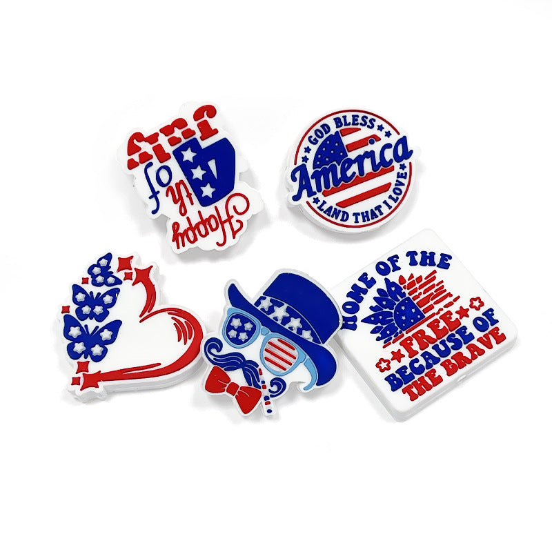 Wholesale Random 10pcs Independence Day PVC Soft Glue Focal Beads DIY Beaded Pen Accessories