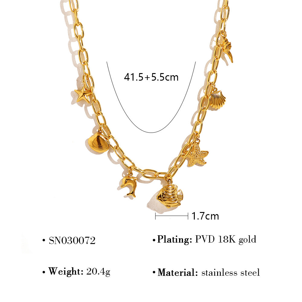 Wholesale Titanium Steel Ocean Series Conch Sea Star Dolphin Sea Fish Shell Multi-Pendant Necklaces