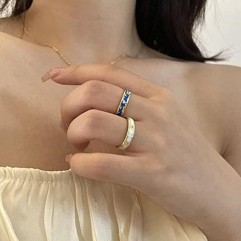 Wholesale  Enamel Star Blue Open Ring Light Luxury Personalized Ring