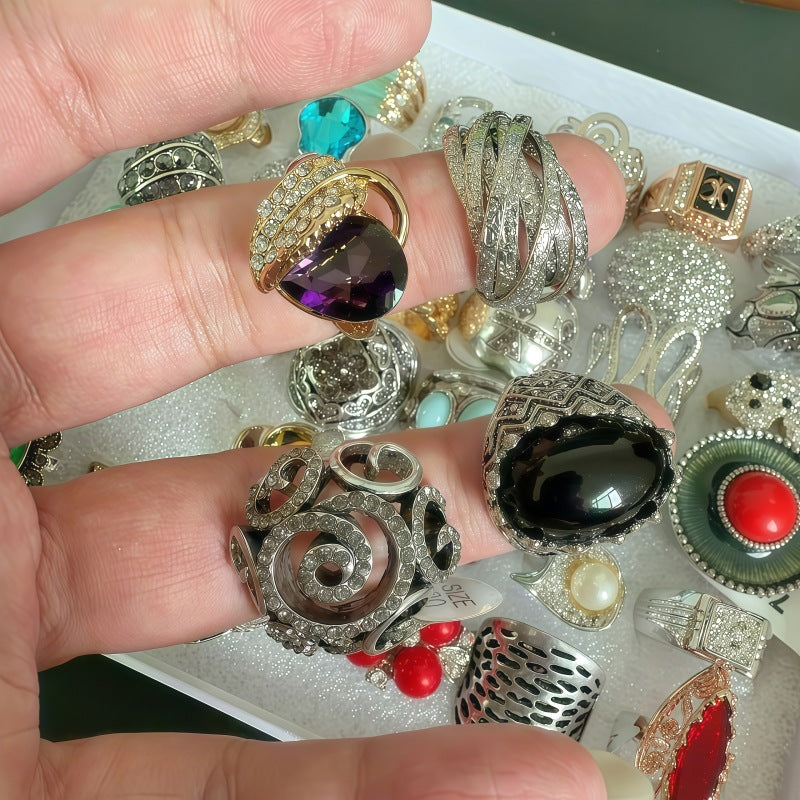 Wholesale Geometric Vintage Distressed Rhinestone Ring,  Alloy Fashion Jewelry for Women,  Everyday Wear