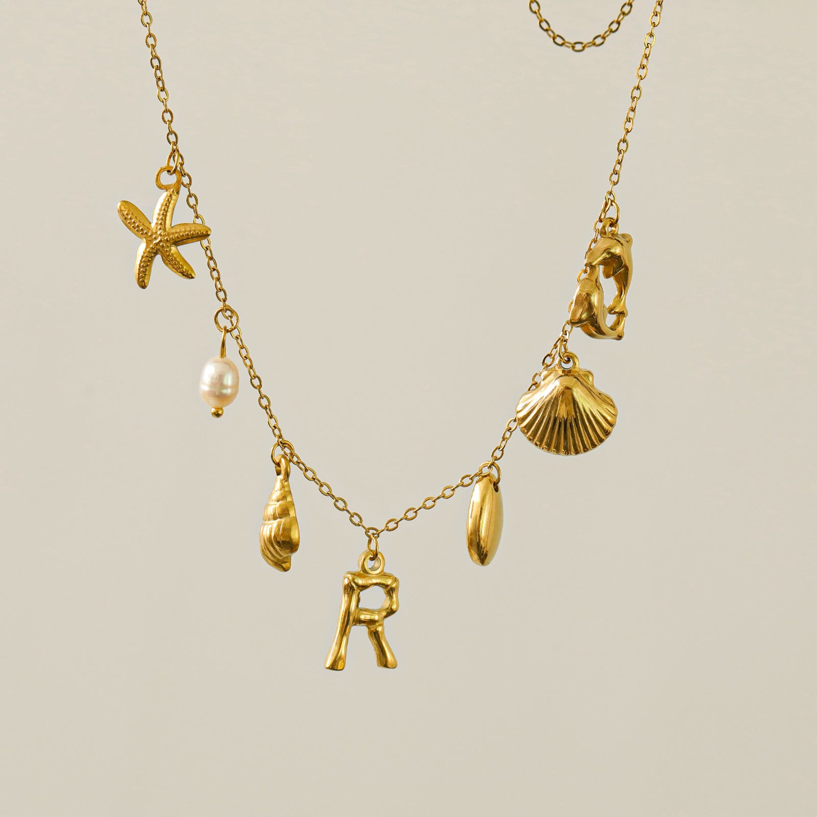 Wholesale 26 Letters Freshwater Pearl Starfish Ocean Series Necklace