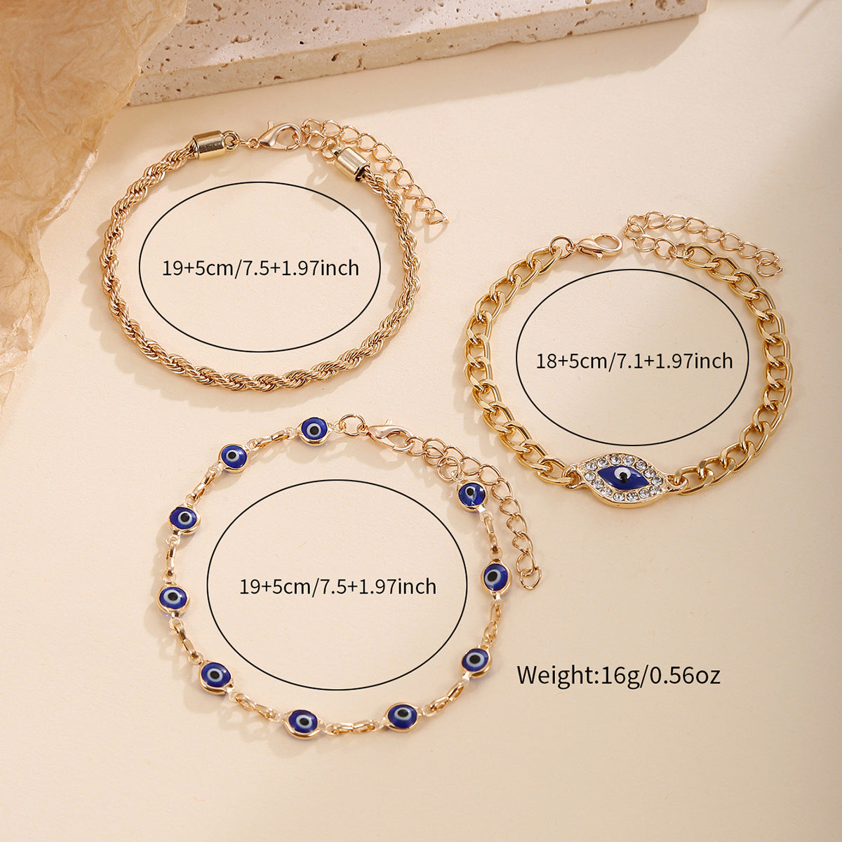 Wholesale Evil Eye Design Bracelet Set For Women Gold Iron 3 Piece Jewelry Accessory Chic Everyday Wear Gift