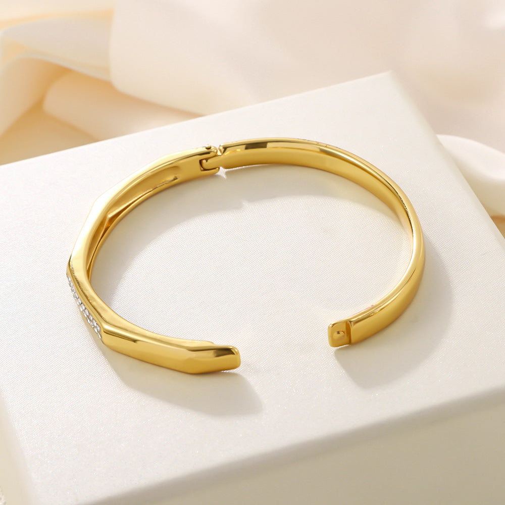 Wholesale Stainless Steel Geometric Faceted Bracelet For Women Gold Tone Party Jewelry Accessory