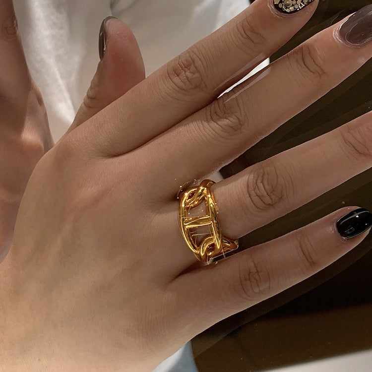 Wholesale Copper Plated 18K Gold Exaggerated Polished Geometric Open Rings ACC-RS-Miye001