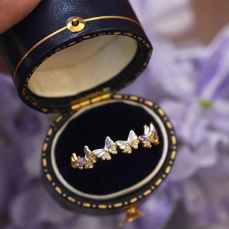 Wholesale Purple Butterfly Flower Open Ring Alloy Zircon Women S Jewelry Stylish Casual Party Gift Accessory