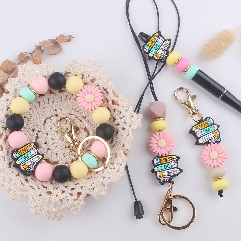 Wholesale Cartoon Pencil Silicone Bead Accessories Keychains