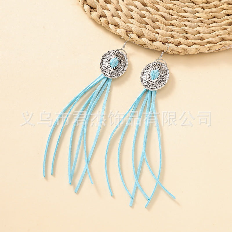 Wholesale Bohemian Long Leather Tassel Earrings ACC-ES-JunJie019