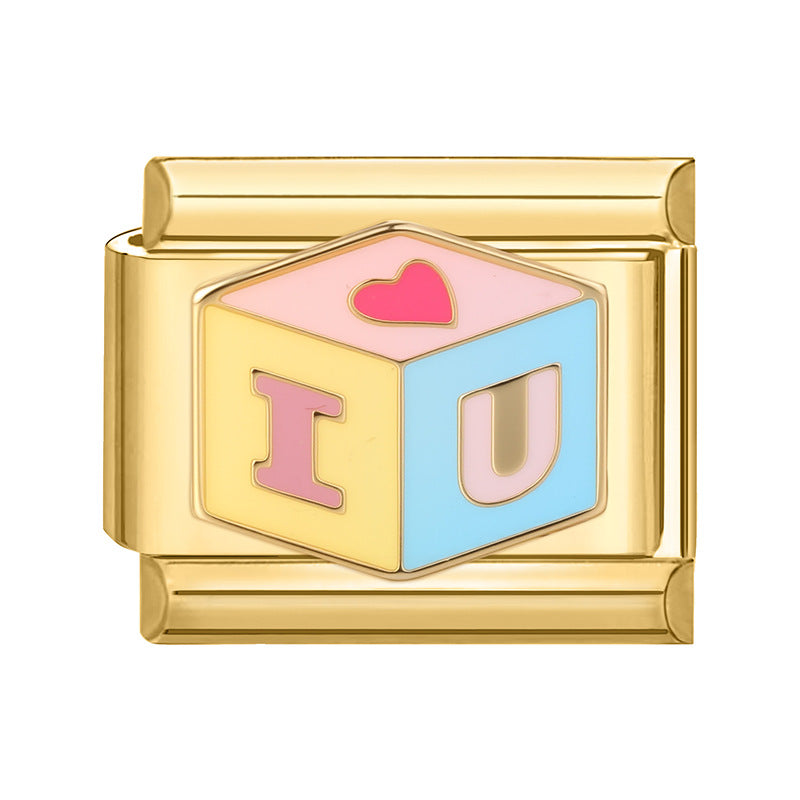 Wholesale Italian Charm Bracelet 9mm DIY Splicing Gold Creative Pattern Stainless Steel Composable Bracelet