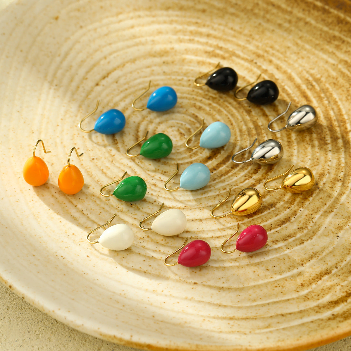 Wholesale Color Oil Drops Bean Stainless Steel Earrings