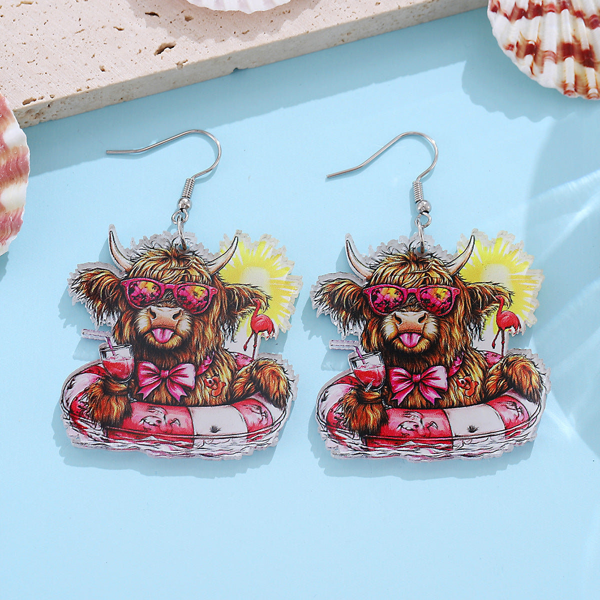 Wholesale  Holiday Style Western Style Swimming Ring Alpine Cow Sunglasses  Acrylic  Earrings