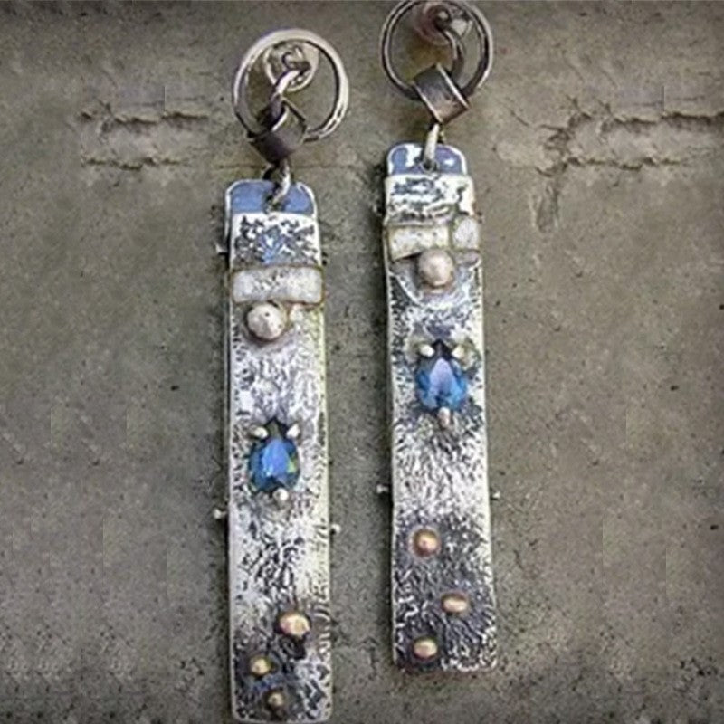 Wholesale Retro Tribal Long Drop Earrings Trendy Party Wear Jewelry Accessory Ancient Silver Alloy Boutique Gift