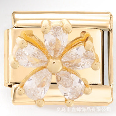 Wholesale Italian Charm Bracelet 9mm DIY  Golden Zircon Animal   Creative Stainless Steel Composable Bracelet