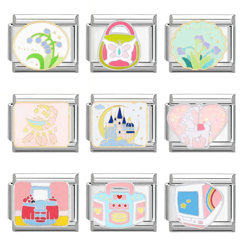 Wholesale Italian Charm Bracelet 9mm DIY Splicing Removable Plant Castle Stainless Steel Composable Bracelet