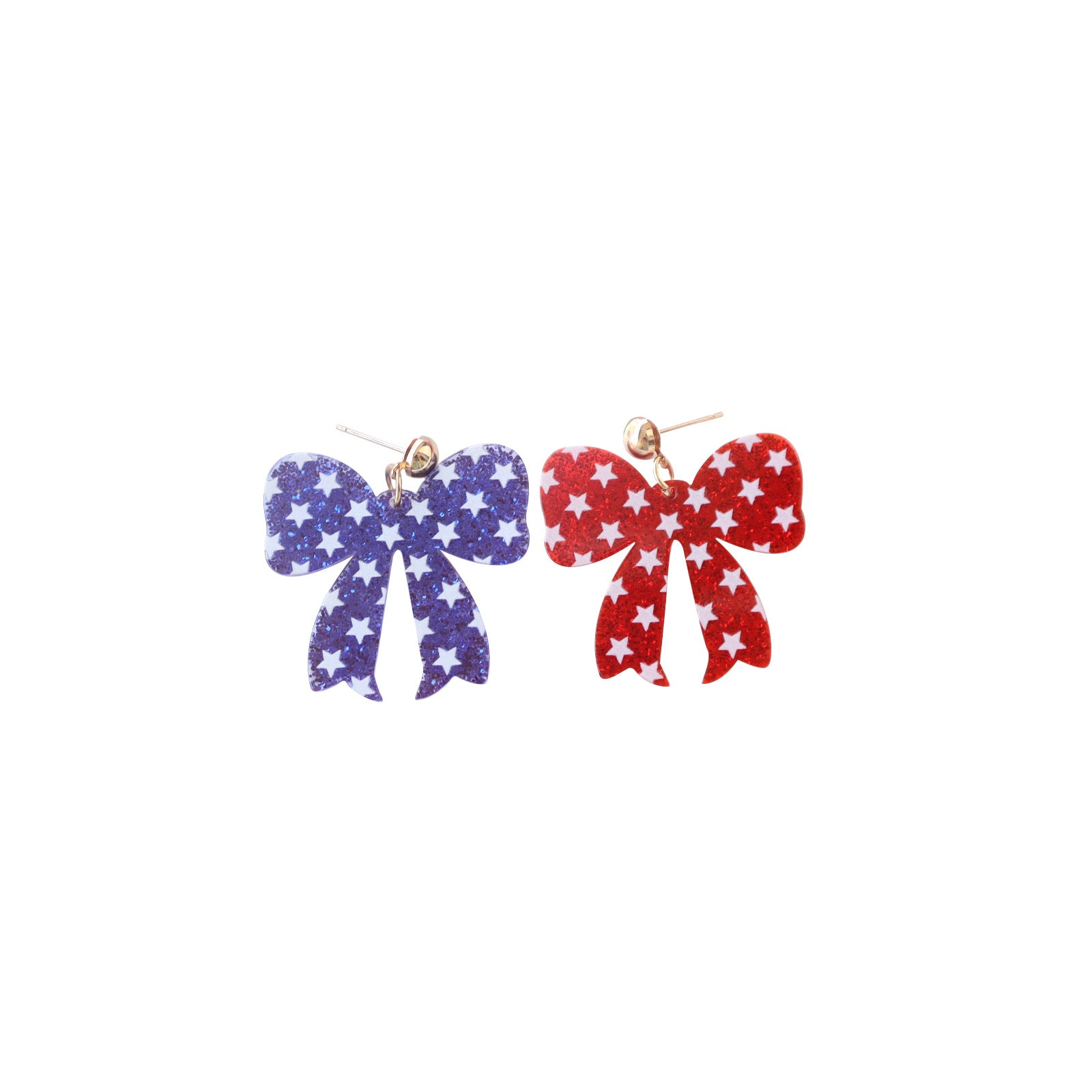 Wholesale American Independence Day Red White Blue Bow Star Printed Earrings