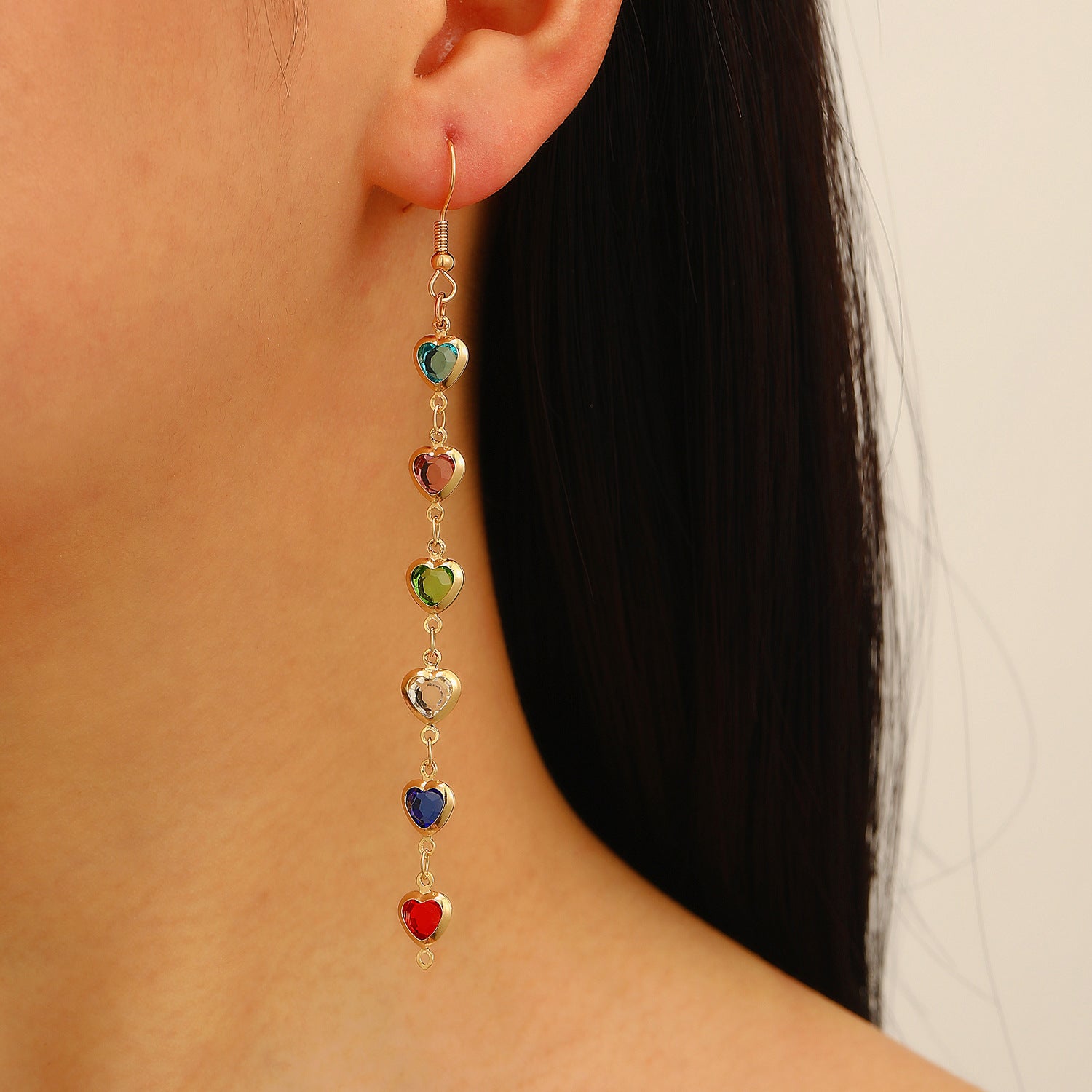 Wholesale Fashion Heart Shape Drop Tassel Earrings For Women Copper Electroplated Colorful Jewelry Accessory Party Wear Resale