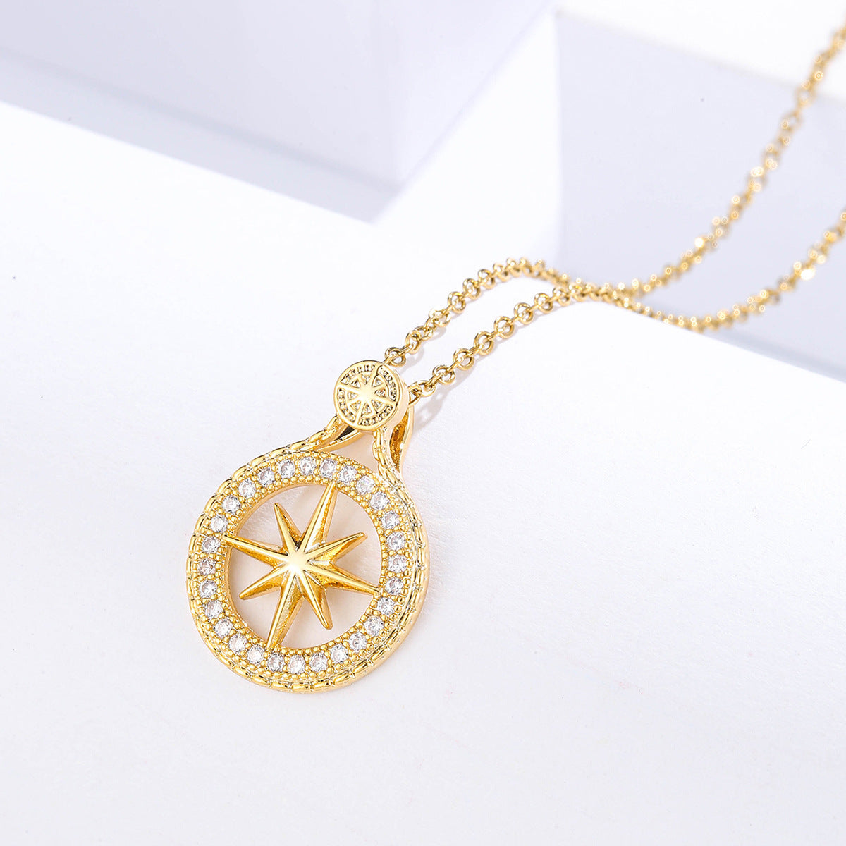 Wholesale Star Wheel Round Full Set Trapezoidal Zircon Pendant O-chain Necklace