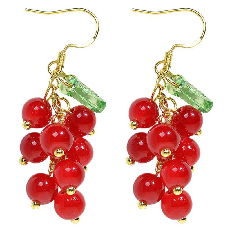 Wholesale long grape bunch red cherry earrings