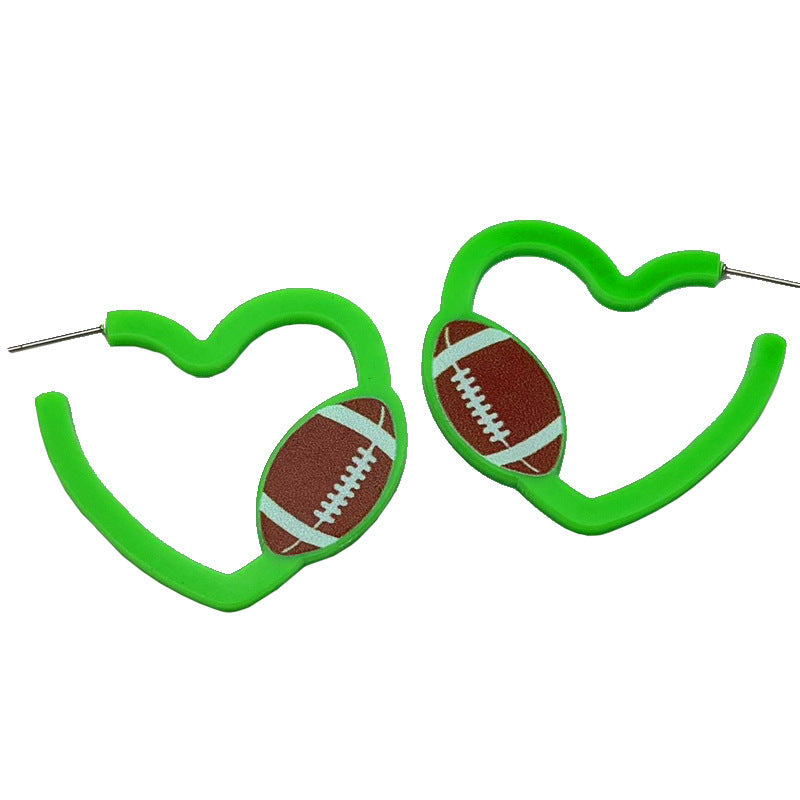 Wholesale 2pairs/pack Sports Colorful C-shaped Earrings Retro Fluorescent Color Rugby Football Volleyball Basketball Acrylic Earrings ACC-ES-HY117