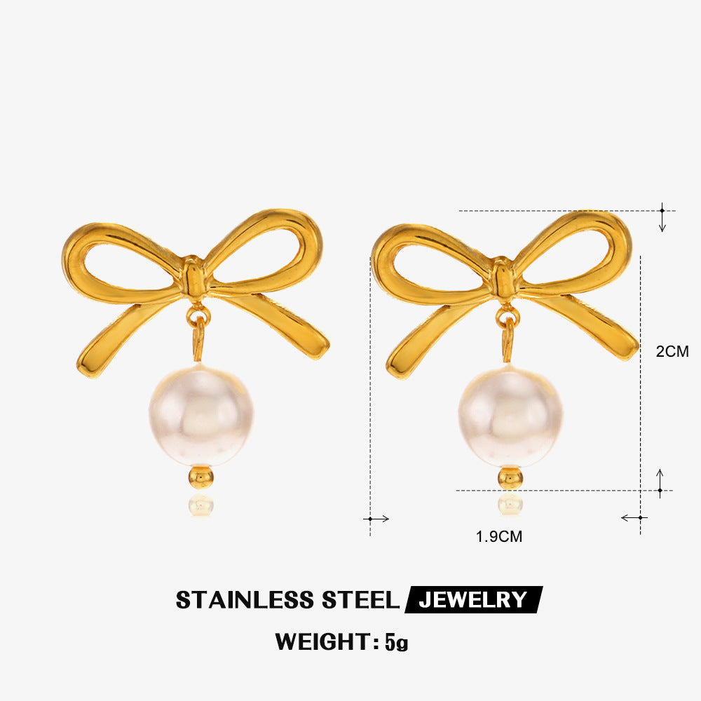 Wholesale Stainless Steel Earrings Bow Earrings Hand-polished 18K Gold-plated Love Earrings ACC-ES-JiaLi002