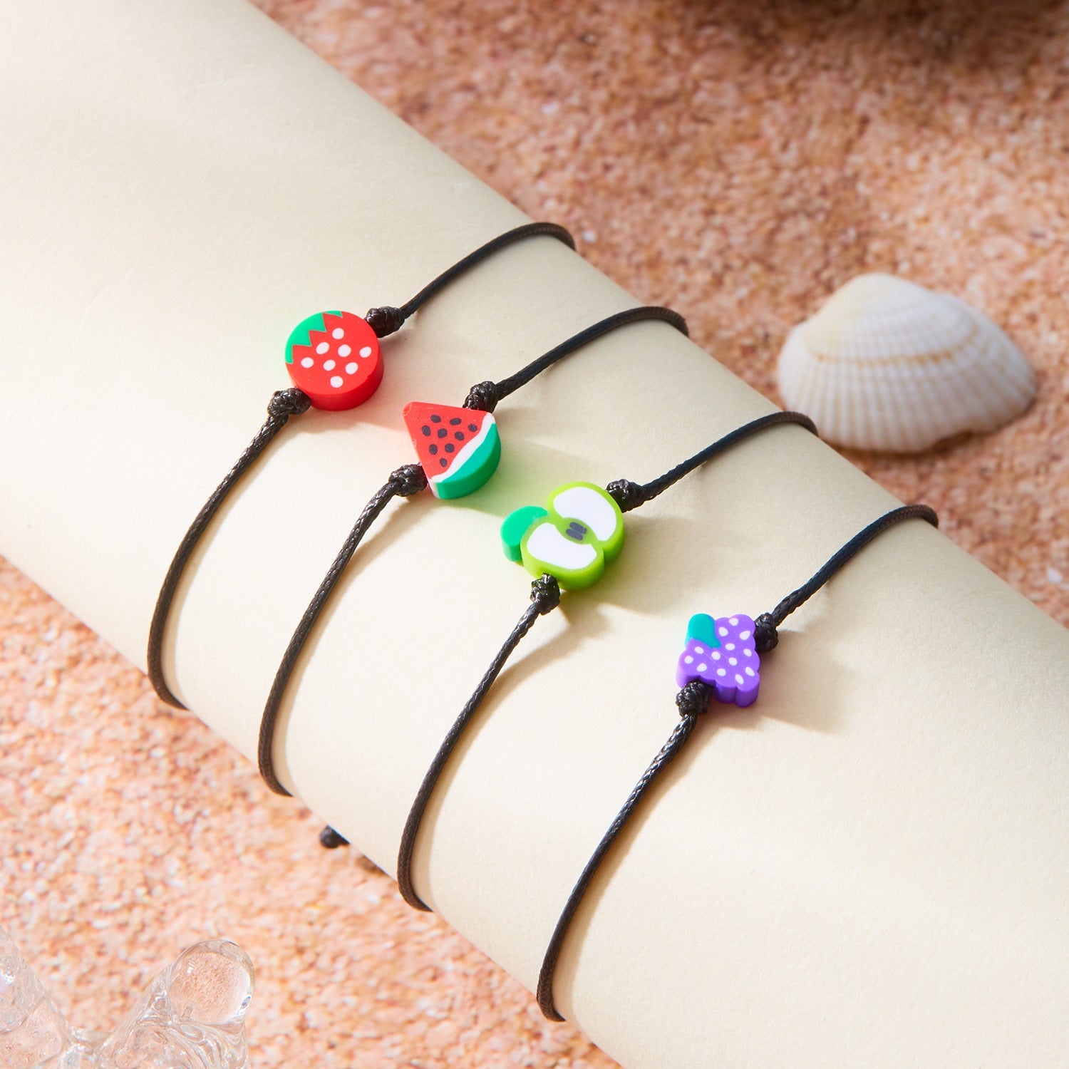 Wholesale fruit bracelet soft pottery watermelon strawberry woven paper card bracelet