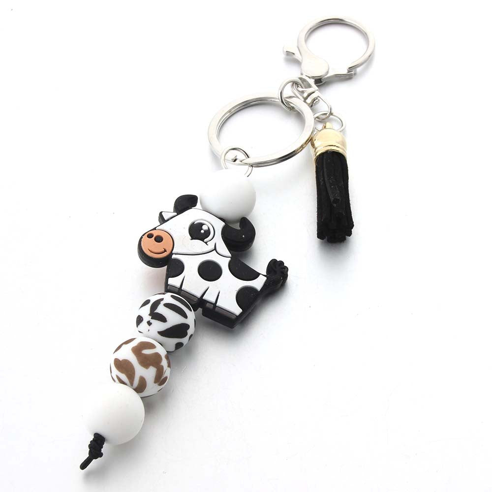 Wholesale Cartoon Cow Silicone Beaded Keychain Cute Keychain ACC-KC-JinAn008