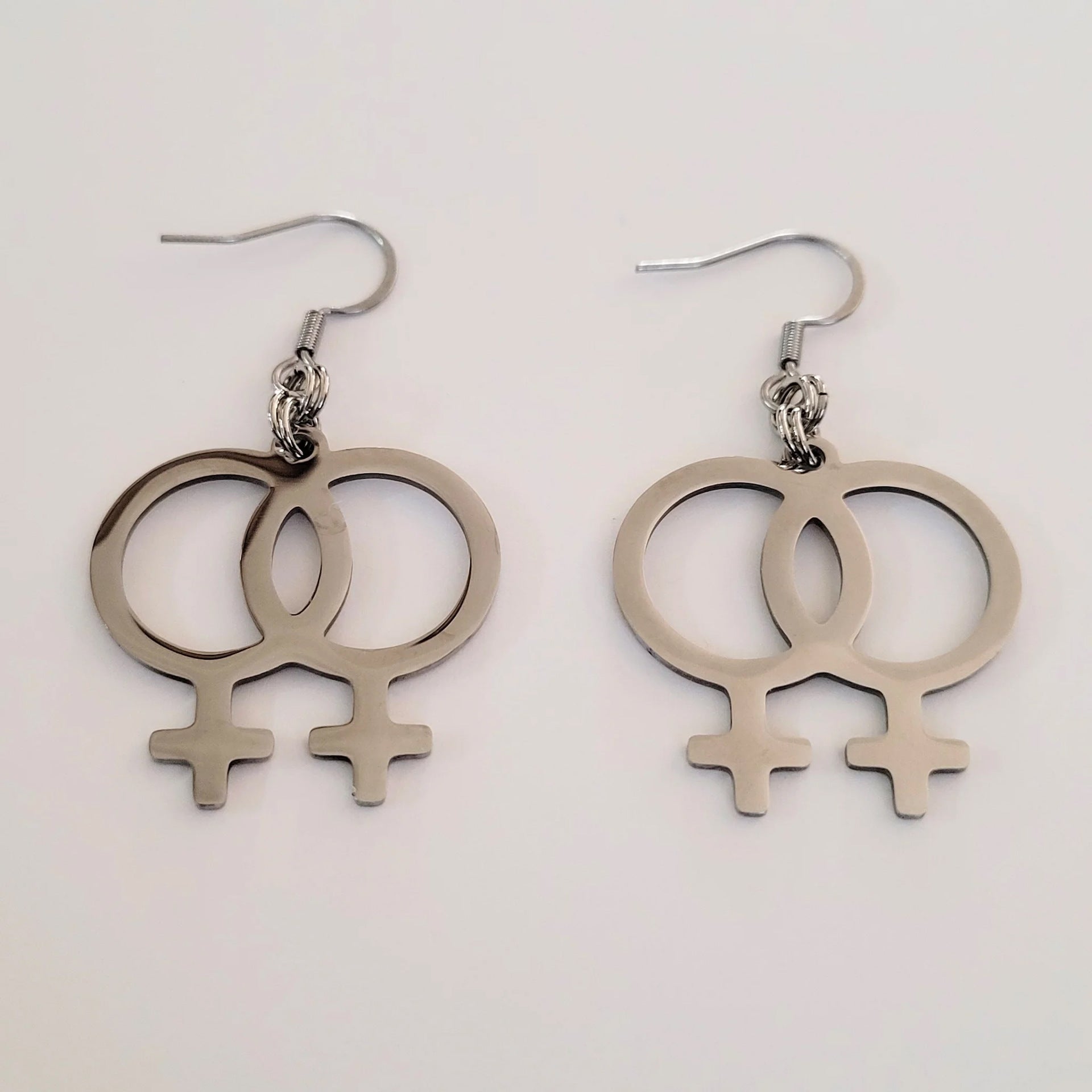 Wholesale Double Symbol Stud Earrings Stainless Steel Silver Geometric Style Jewelry Accessory