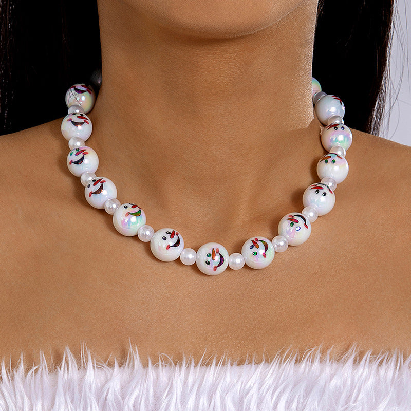Wholesale  Acrylic Snowman Beaded Pearl Beaded Christmas Necklace