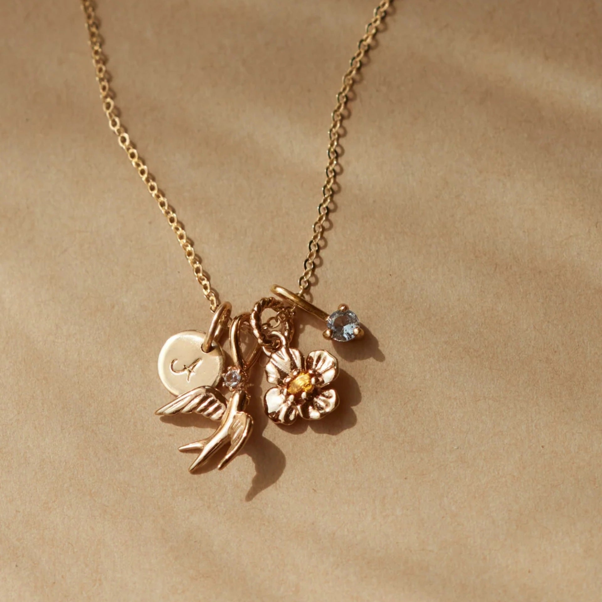 Wholesale European and American Cross-Border Simple Stainless Steel Necklace Colorfulful Zircon Heart Cloud Flower Bird DIY Color-Preserving Pendant