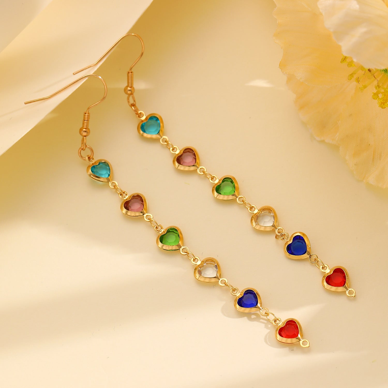 Wholesale Fashion Heart Shape Drop Tassel Earrings For Women Copper Electroplated Colorful Jewelry Accessory Party Wear Resale