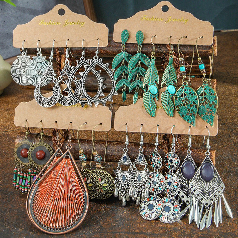Wholesale Bohemian Floral Geometric Earring Set Zinc Alloy Fashion Accessory for Boutique Resale