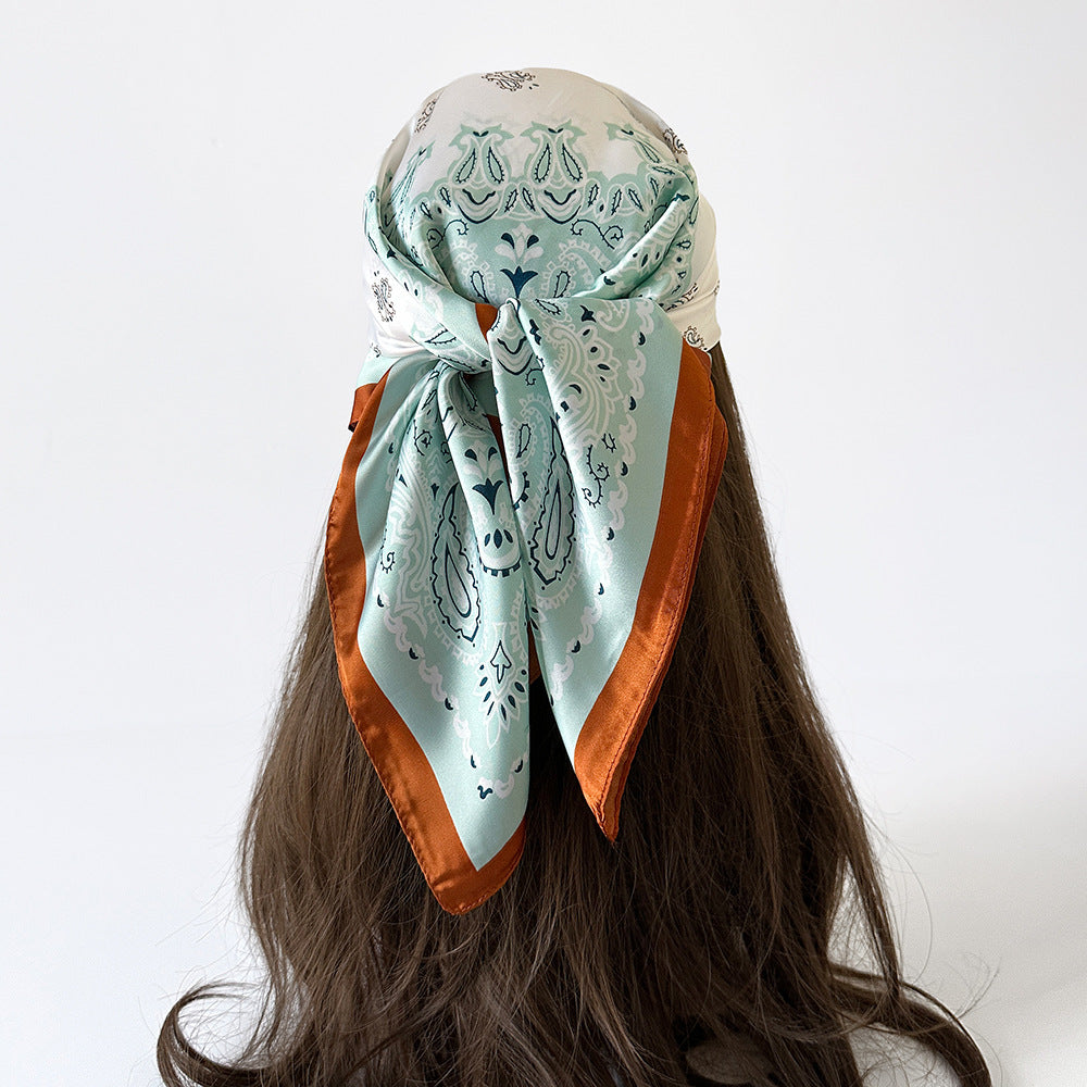 Wholesale Black and White Cashew Flower Silk  Scarf