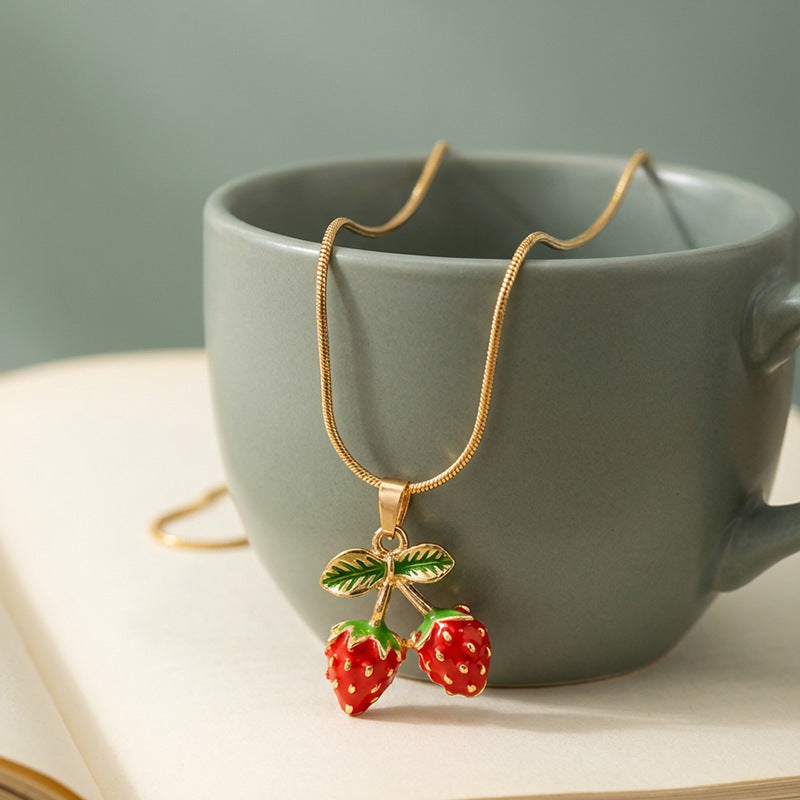 Wholesale Cherry and strawberry pendant necklace for women,  clavicle chain