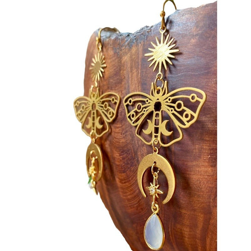 Wholesale Vintage Bohemian Moon Star Sun Gemstone Pendant Alloy Earrings ACC-ES-MingC008