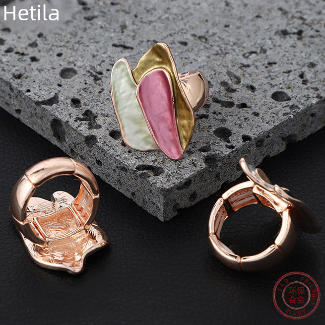 Wholesale  Enamel Color Geometric Elastic Adjustable Ring